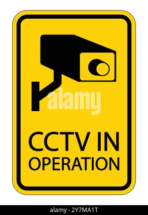 A bright yellow warning sign featuring a CCTV camera icon with the text "CCTV IN OPERATION" to indicate active surveillance for security purposes. Stock Vector