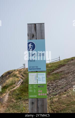 East Coast Trail Stiles Cove Path sign in Pouch Cove, Newfoundland & Labrador, Canada Stock Photo