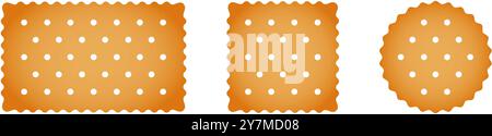 Set of crackers. Sweet or salty biscuit cookies in round, square and rectangle shapes. Popular children crunchy snacks isolated on white background. Vector cartoon illustration. Stock Vector