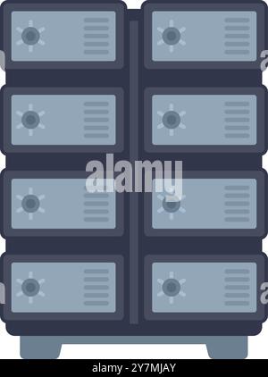 Powerful server rack storing and processing data with security lock, concept of data protection and cybersecurity Stock Vector