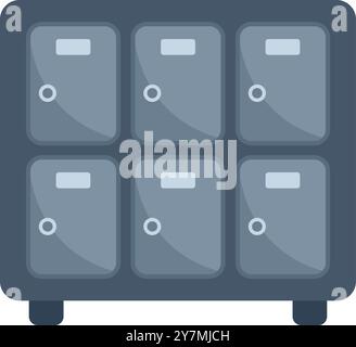 Dark blue metal lockers with combination locks showing closed doors are isolated on white background Stock Vector