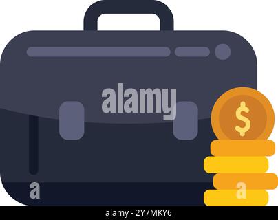 Business success concept with briefcase and stacked coins symbolizing wealth, profit and financial stability Stock Vector