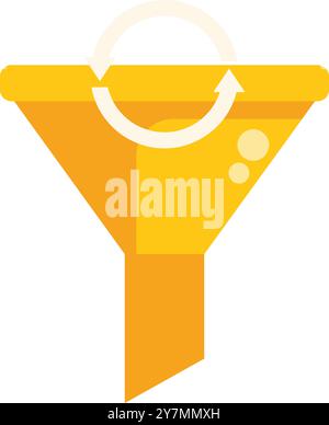 Yellow sales funnel representing the process of attracting and converting leads into customers with a continuous loop Stock Vector