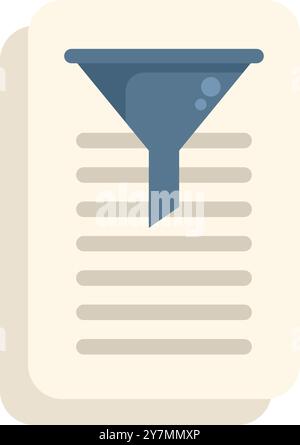 Funnel pouring information into a document with lines, representing data analysis, processing and extraction Stock Vector
