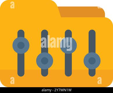 This vector icon shows a folder with audio mixing sliders, representing digital audio files and sound editing Stock Vector