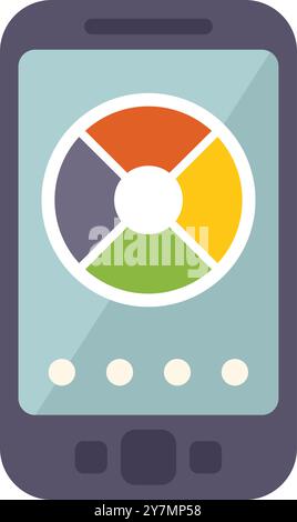 Smartphone displaying a colorful pie chart, suggesting the use of mobile analytics for business or personal tracking Stock Vector