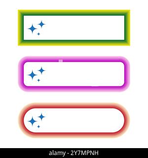 Gradient frame icons. Colorful rectangular borders. Shiny stars detail. Neon gradient accents. Stock Vector