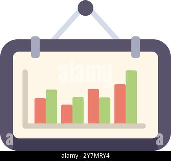 Hanging whiteboard showing growing bars chart business infographic icon on white background Stock Vector