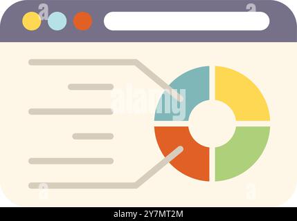 Website is displaying data analysis with a pie chart and a data table, visualizing information for business strategy Stock Vector