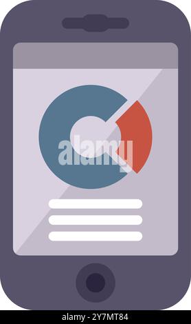 Mobile phone is displaying a pie chart, representing market analysis and data visualization Stock Vector
