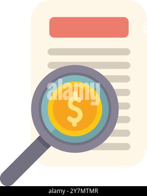 Magnifying glass focusing on dollar sign on document, searching for financial information, analyzing budget, auditing financial statement Stock Vector