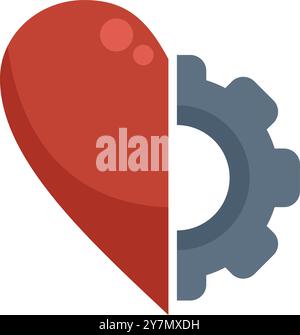 This vector illustration shows a heart and gear combined, symbolizing the intersection of passion and mechanics Stock Vector