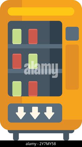 Yellow vending machine offering a variety of snacks and beverages Stock Vector