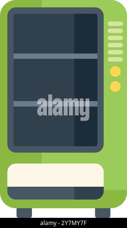 Green vending machine offering snacks and beverages, flat design icon Stock Vector