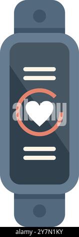 Smart watch showing heart rate app icon in flat design style, perfect for fitness and health related projects Stock Vector