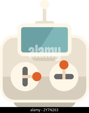 Minimalist flat design illustration of a drone remote control with antenna, featuring a screen and two joysticks Stock Vector