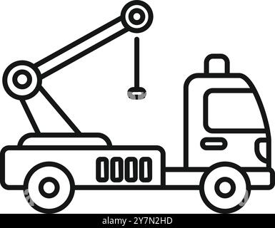 Simple line icon of a tow truck lifting with its hydraulic crane Stock Vector