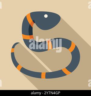 Minimalist vector illustration of a coral snake with orange bands slithering with its head raised Stock Vector