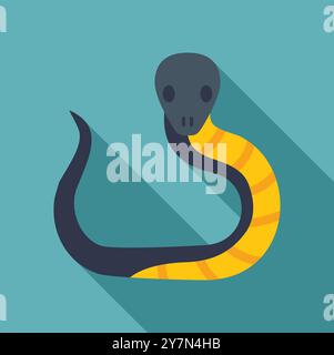 Yellow and black snake slithering in flat design style with long shadow Stock Vector