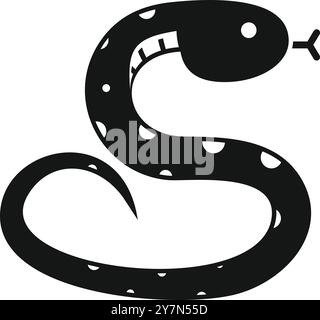 Black and white icon of a spotted snake slithering with its tongue out Stock Vector