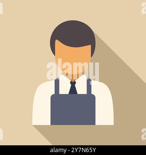 Simple vector illustration of a young man wearing a tie and an apron, perfect for projects related to professions, jobs, or service industries Stock Vector