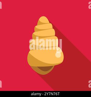 Minimalist flat vector illustration of a yellow seashell casting a long shadow on red background Stock Vector