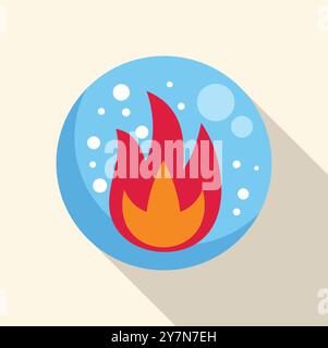 Blue circle containing a red and orange fire burning inside, representing the concept of inner strength Stock Vector