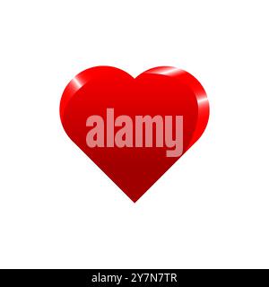 3d red heart icon vector. Red color shiny bright love heart sign symbol for valentine day poster card banner isolated on white Stock Vector