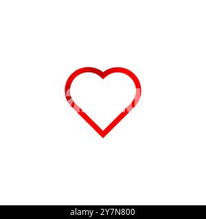 3D heart vector design in stroke line. Romantic love shiny red color heart sign symbol or icon isolated on white background for wedding birthday Stock Vector