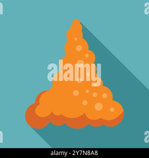 Orange mushroom cloud from a big explosion with a long shadow on a blue background Stock Vector