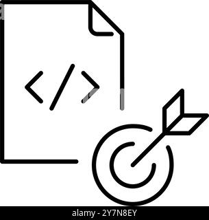 Html file and arrow hitting target. Targeted web development, focused web design. Using clear goals or user objectives. Pixel perfect, editable stroke Stock Vector