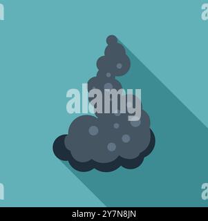 Cartoon vector illustration of smoke cloud rising with long shadow on turquoise background Stock Vector