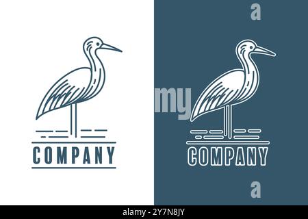 Line art logo of a heron or stork standing in the water Stock Vector