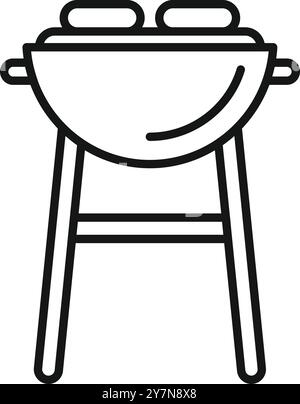 Kettle barbecue grill with meat cooking on top icon, outline style Stock Vector