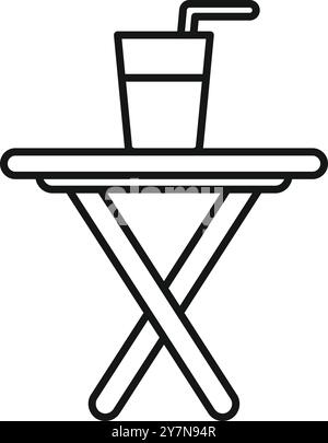 Folding table standing with soda in disposable cup on top icon outline vector Stock Vector