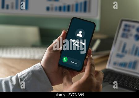 INCOMING CALL on Smartphone interface communication on a display Stock Photo