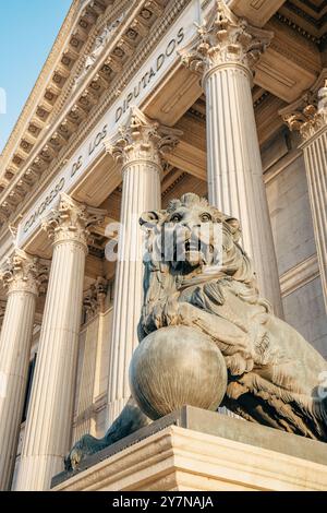 Facade of the Congress of Deputies (Congreso de los Diputados) in Madrid, Spain - Spanish government headquarters building. Stock Photo