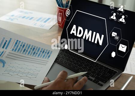 Administrator Working Business Admin on laptop computer Stock Photo