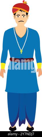 Indian King character with crown and traditional costume. King cartoon character for cartoon animation Stock Vector