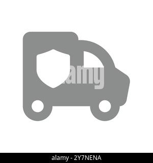 Insured, safe and secured shipping goods. Delivery truck and shield vector icon. Stock Vector