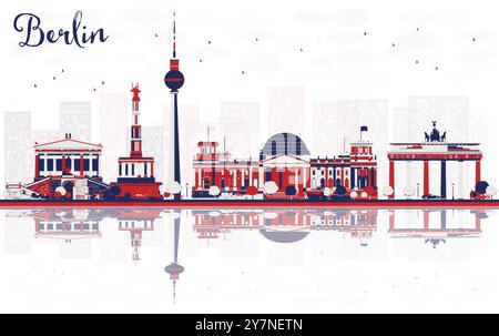 Abstract Berlin Germany city Skyline with Color Buildings and reflections. Vector Illustration. Stock Vector