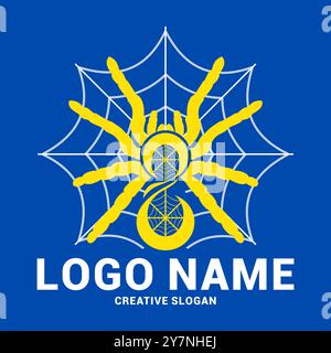Spider animal logo design vector illustration. Modern creative silhouette line art geometric monogram deadly insect spider tarantula venom. Spider Leg Stock Vector