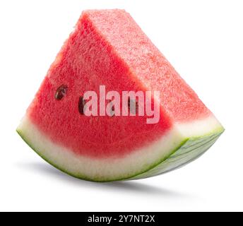 Watermelon triangle slice with seeds isolated on white background. Clipping path. Stock Photo