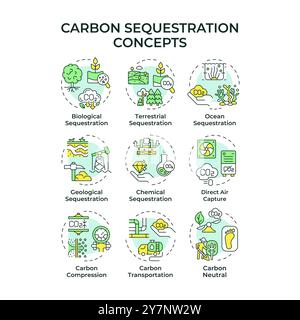 Carbon sequestration multi color concept icons Stock Vector