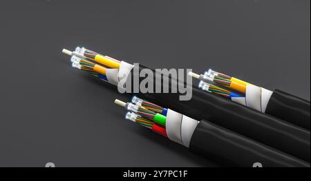 3d rendering  fiber optic cables  luminous ends on dark background Stock Photo