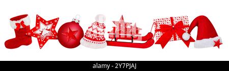 Various red Christmas decorations isolated on white background Stock Photo