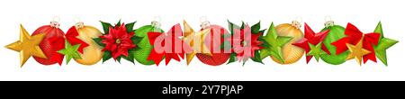Decoration and Christmas rose with balls and wooden stars isolated on white background Stock Photo