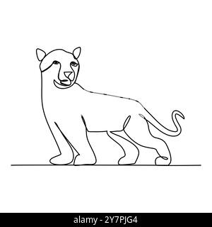 Continuous one line drawing. Tiger walking symbol art. Continuous one line drawing Vector illustration Tiger Jump Simple Line art Drawing of a Tiger. Stock Vector