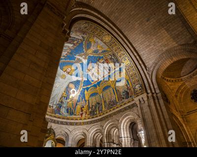 The Triumph of the Sacred Heart of Jesus mosaic, Sacre Coeur, Montmartre, Paris, France, Europe, EU. Stock Photo