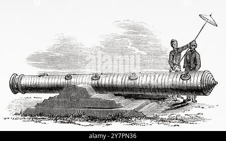 Old Burmese cannon, Burma, Myanmar. Southeast Asia. Travel to the kingdom of Ava, 1855 by Colonel Sir Henry Yule (1820-1889) Le Tour du Monde 1860 Stock Photo